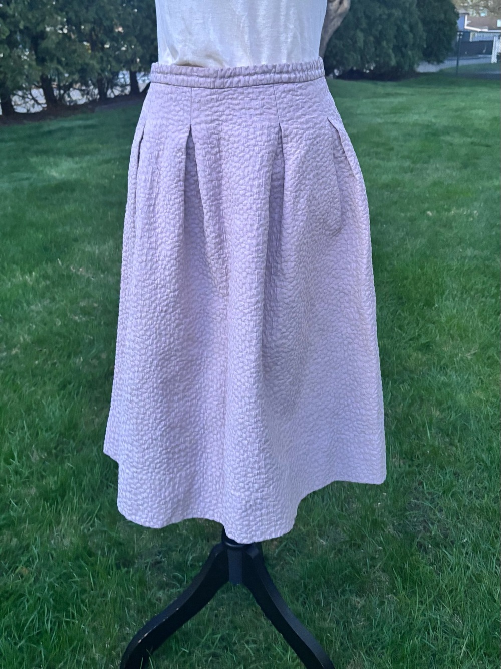 H&M Textured Midi Skirt in Light Lavender Pink